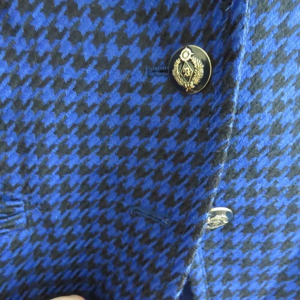 VINTAGE BASLER 100% Wool  Blue Houndstooth Blazer Jacket - US Size 6 - Picture 9 of 9